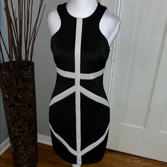 Bisou Bisou Dresses & Skirts - Bisou Bisou Black and White Halter Sheath Mini Dress